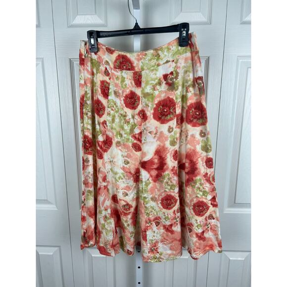 JM Collection Womens 100% Linen Floral Romantic White And Pink Skirt A line Sz 8 - Picture 5 of 5